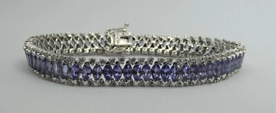 Brazalete de tenis Slinky con tanzanita marquesa y 2 filas de diamantes en oro blanco de 14 k Foto 1 de 4