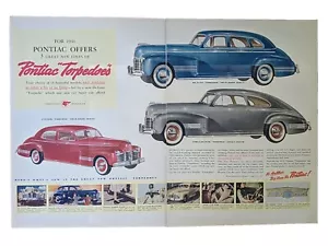 Pontiac Torpedo 1941 rojo, azul y gris vehículo impreso anuncio anterior a la Segunda Guerra Mundial hermoso - Imagen 1 de 1