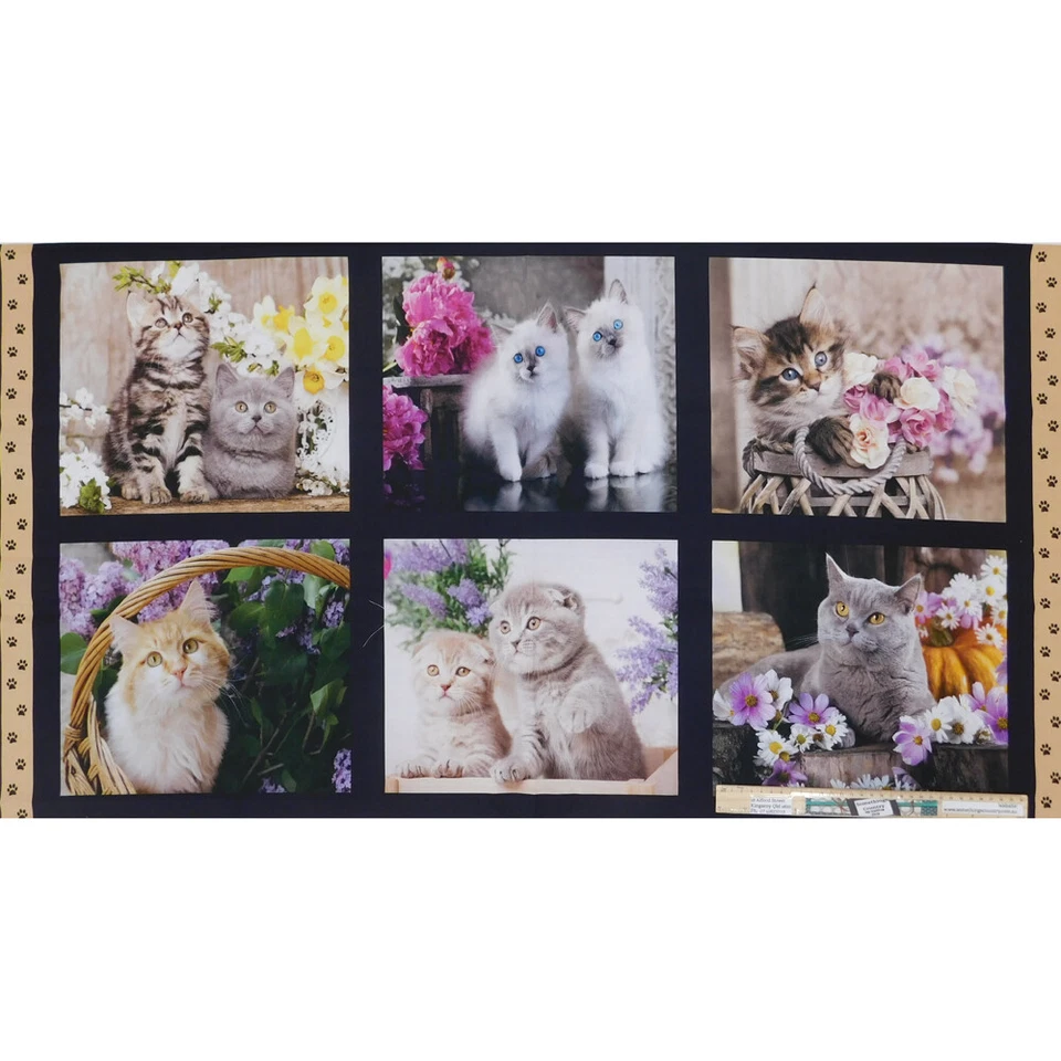 Patchwork Quilting Sewing Fabric Cute Kittens Panel 62x110cm - image 1 of 1