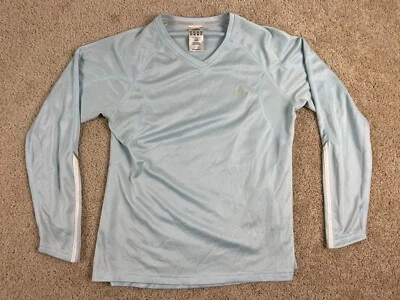 Adidas Activewear Response Shirt Womens Large Mesh V-Neck Long Sleeve Logo Blue - Image 1 of 4