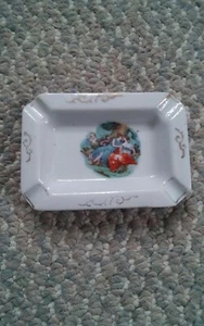 005 Antique Porcelain Ashtray Made Japan Victorian Lesbians Cupid Lovers Women - Picture 1 of 2