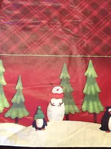 Holiday Vinyl Flannel Back Tablecloth Snowman Penguins Trees Christmas Holiday - Picture 1 of 7