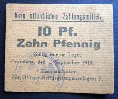 ALEMANIA, GRAUDENZ, campo de prisioneros de guerra, 10 peniques, 1.6.1918 Foto 1 de 2