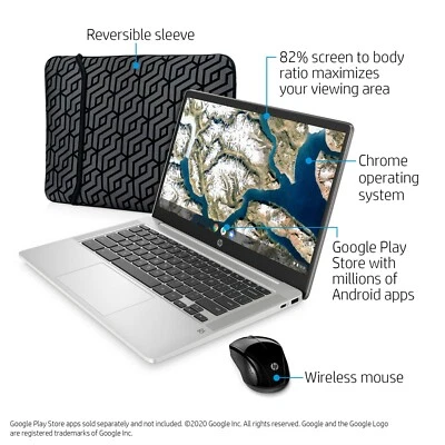 HP 14" Chromebook Bundle - Intel Celeron - 1080p - Bonus Sleeve & Wireless Mouse - Image 1 of 4