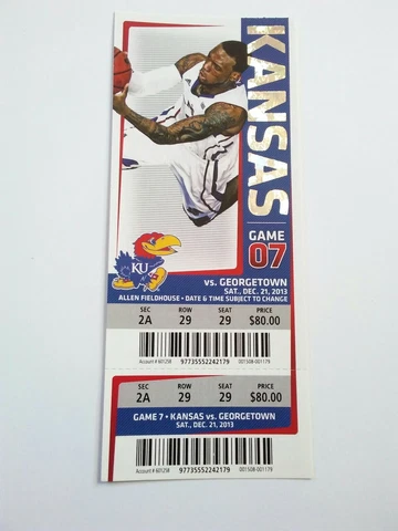 2013-14 Kansas Jayhawks Georgetown Basketball Full Ticket Stub Cover