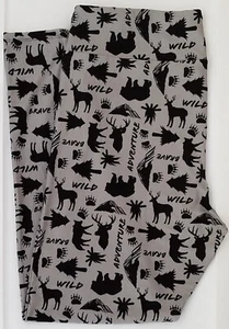OS LuLaRoe One Size Leggings Brave Wild Adventure Paw prints Bear Elk Wolf U65 - Picture 1 of 6