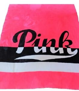  Victoria's Secret Pink SHERPA  BLANKET HOT PINK COLOR BLOCK  HTF