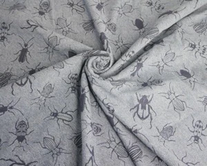 Bug Print Jersey French Terry Fabric COLOURFUL bugs indigo Knit Stretch Material - Picture 1 of 5