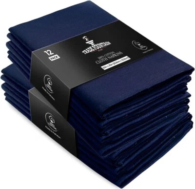 Cloth Napkins Set of 12 - 100% Pure Cotton Serviettes - 51 x 51 cm - Navy Blue - Image 1 of 4