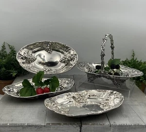 ANTIKER Homan TRAUBENREBE Silberauflage BRAUTKORB und TELLER Repousse 1903 - Bild 1 von 12