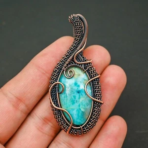 Turquoise Pendant, Copper Pendant, Copper Wire Pendant, Copper Jewelry - Picture 1 of 4