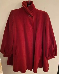 Vtg Red Heavy Velvet Cape Cloak Coat Balloon Sleeve M/L Cosplay Goth Costume Wmn - Picture 1 of 13