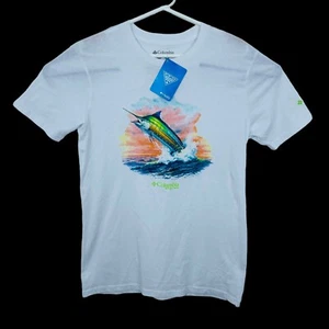 Columbia PFG Marlin Deep Sea Fishing T-Shirt Short Sleeve Mens Size M White NWT - Picture 1 of 7