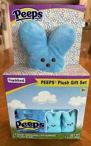 Frankford Peeps Gift Set 6” Blue Bunny Plush Set w/marshmallow Candy NEW 2023 X4 - Picture 1 of 3