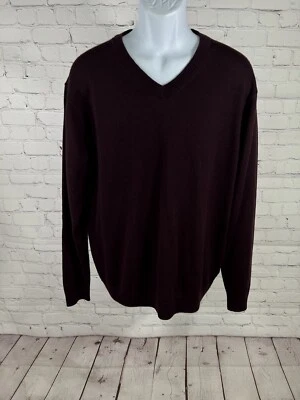 Suéter Pulôver Hart Schaffner Marx Roxo Escuro Extra Fino Lã Merino Decote V G - Imagem 1 de 4