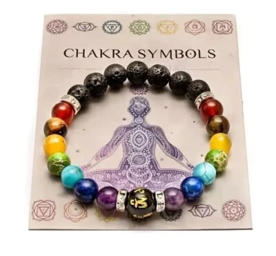 7 Chakra Buddha Kopf Kristall Armband 8mm Reiki Heilung Kristall OM - Bild 1 von 4