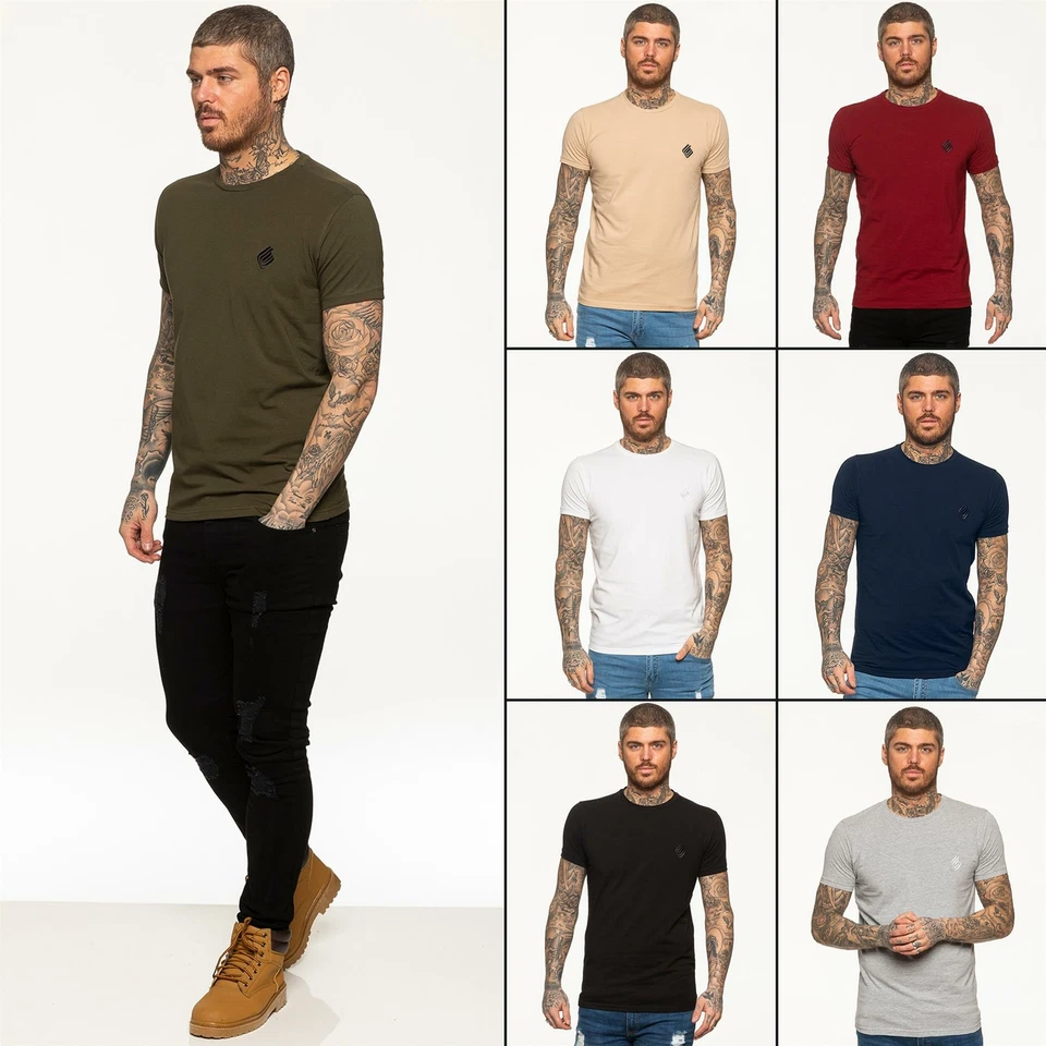 Enzo T shirt Mens Slim Fit Casual Plain Cotton Crew Neck Tee Short Sleeve Top - Image 1 of 1