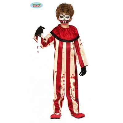 GUIRCA COSTUME PAGLIACCIO ASSASSINO A RIGHE HALLOWEEN CARNEVALE VESTITO BIMBO CLOWN