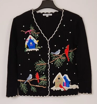 Suéter de Navidad Mercer Street Studio Talla S Cárdigan Birdhouses Cardinals Foto 1 de 4