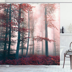 Red Gray Mystic Forest Mystical Foggy Decor Shower Curtain Extra Long 84 Inch