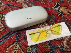 Vintage Authentic Christian Dior Mini Motard Sunglasses Yellow Gold Y2k w/Case - Picture 1 of 12