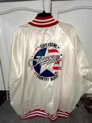 Jaqueta de cetim vintage 1987 JAMBOREE IN THE HILLS, linha G. Strait, Reba e muito mais. - Imagem 1 de 4