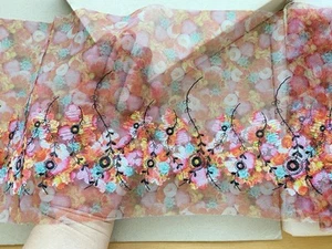 Floral Embroidered Lace Trim with colorful Mesh Base/Sewing/Dolls/Craft/7" Wide - Picture 1 of 19