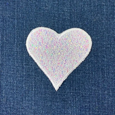 Confetti Heart Applique Patch - Embroidered White Sparkly Badge 2.75" (Iron On) - Image 1 of 2