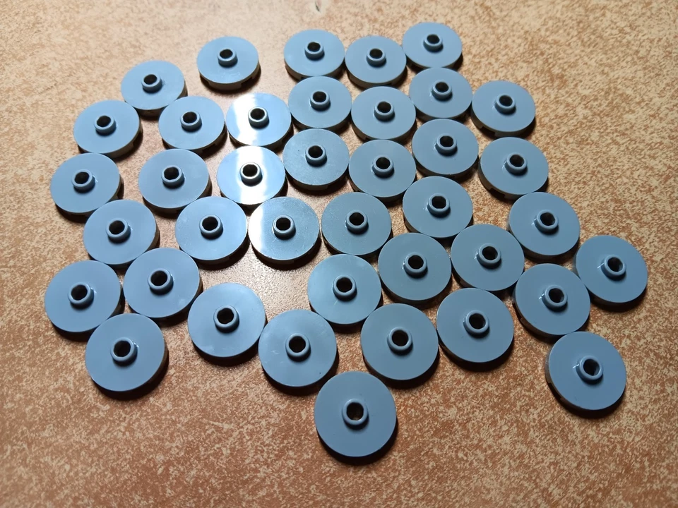 LEGO BULK LOT 38 LIGHT BLUISH GRAY 2X2 ROUND TILE WITH CENTER OPEN STUD #18674 - Image 1 of 1