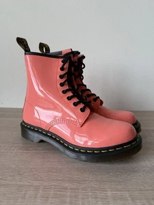 Dr. Martens 8 Eye Patent Leather Boots Coral Orange 30713 Women's 8 Pascal 1460 - Picture 1 of 8