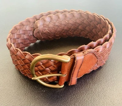 WOMEN'S MADEWELL 1937 Wide BROWN GENUINE BRAIDED LEATHER BELT SZ S/XS Free Ship - Image 1 of 3