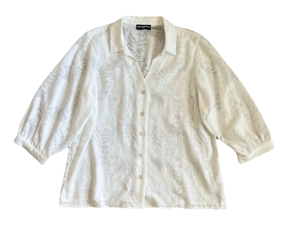 Karl Lagerfeld Paris Size XL Semi Sheer Floral Baloon Sleeve BOHO Peasent Top - Image 1 of 4