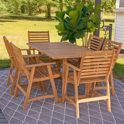 Hatteras Acacia Wood 7-Piece Outdoor Dining Set - Natural Oil by Sunnydaze - Imagem 1 de 4