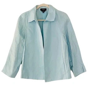 Cárdigan abierto Talbots azul puro lino irlandés chaqueta bolsillos talla grande oficina - Imagen 1 de 11