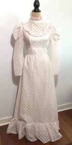 Montgomery Ward Prairie Kleid Damen klein rosa weiß Spitze lang Blumen Rüschen 70 - Bild 1 von 21