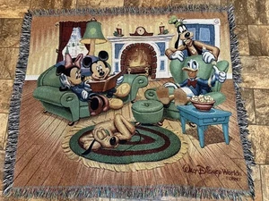 Disney World Woven Tapestry Throw Blanket 46x 55 Mickey Minnie Pluto Fireplace - Picture 1 of 5