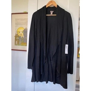 Chicos Size 2 Touch of Cashmere Lightweight Hadley Drape Black Cardigan NWT - Picture 1 of 6