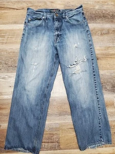 Vintage Ecko Unltd Jeans Baggy Fit Size 34 Embroidery Pockets Y2K Rhino Hip Hop - Picture 1 of 11