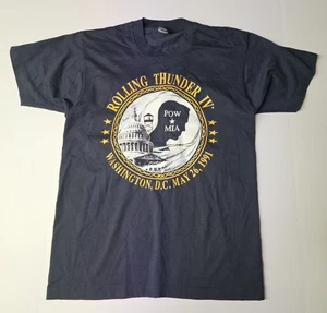 Vtg T-Shirt Large Graphic Print POW-MIA 1991 Ride For Freedom Rolling Thunder  - Picture 1 of 7