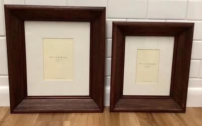Vintage Pottery Barn Dark Wooden Nash Picture Photo Wall Frames 2 Pcs Cream Mat - Image 1 of 4