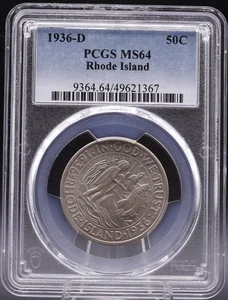 1936-D Rhode Island Silver Commemorative Half Dollar • PCGS MS64 - Picture 1 of 4