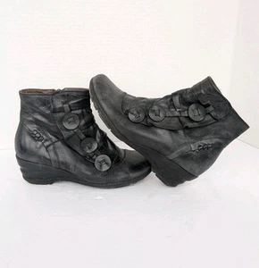 Miz Mooz Leather Boots Women's Black Sz 8 EU 39-Made in Spain-Booties Distressed - Picture 1 of 13