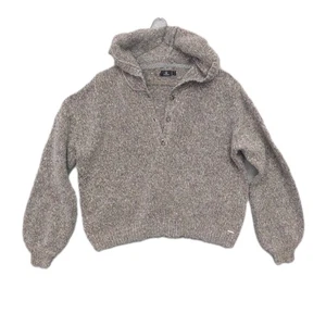 Volcom Pullover Knit Sweater Hoodie 3 Button Front Ladies Large Loose Baggy Gray - Picture 1 of 18