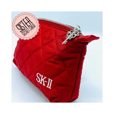 SKII DEEP RED COSMETIC BAG with Silver Key Zipper Closing  - image 1 of 2