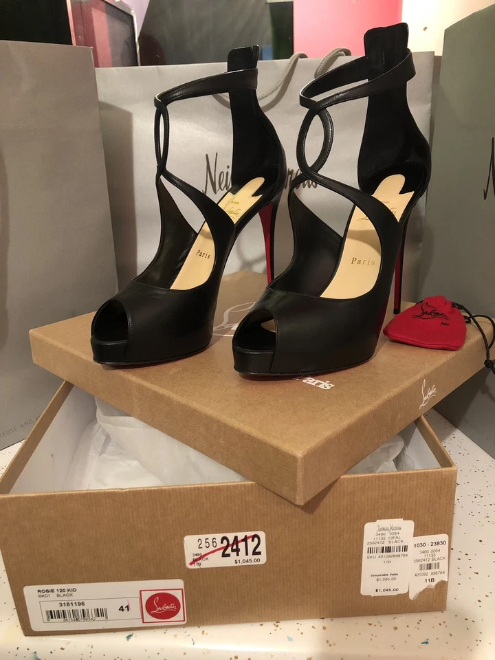 100% AUTH NIB Christian Louboutin Rosie 120 Black Criss Cross Strap Pump 11B - Image 1 of 4