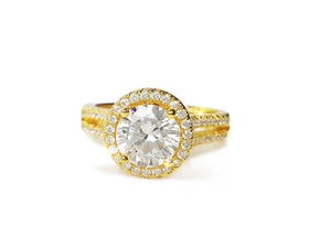 Yellow Gold Plated Round Cut CZ S925 Sterling Silver Engagement Wedding Ring New - Picture 1 of 16