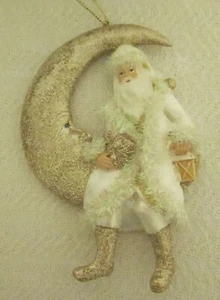 Adorno de Navidad dorado vintage Kurt Adler Santa on Crescent Moon - Imagen 1 de 4