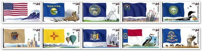 FLAGS OF OUR NATION 2010 SCOTT #4303-4312 SET 4 - MVF 44c US 10 STAMPS PN# STRIP - Image 1 of 2