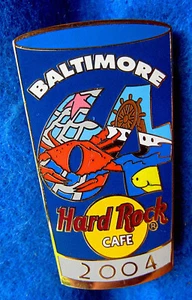 BALTIMORE PINT GLASS SERIES #64 ORANGE CRAB FISHING Hard Rock Cafe PIN LE - Picture 1 of 1