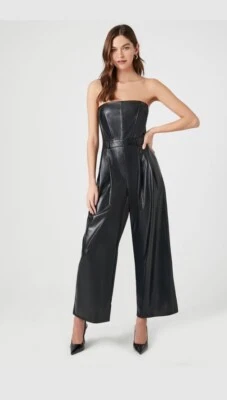 Mono Forever 21 imitación cuero sin tirantes para mujer XL negro ancho Foto 1 de 4